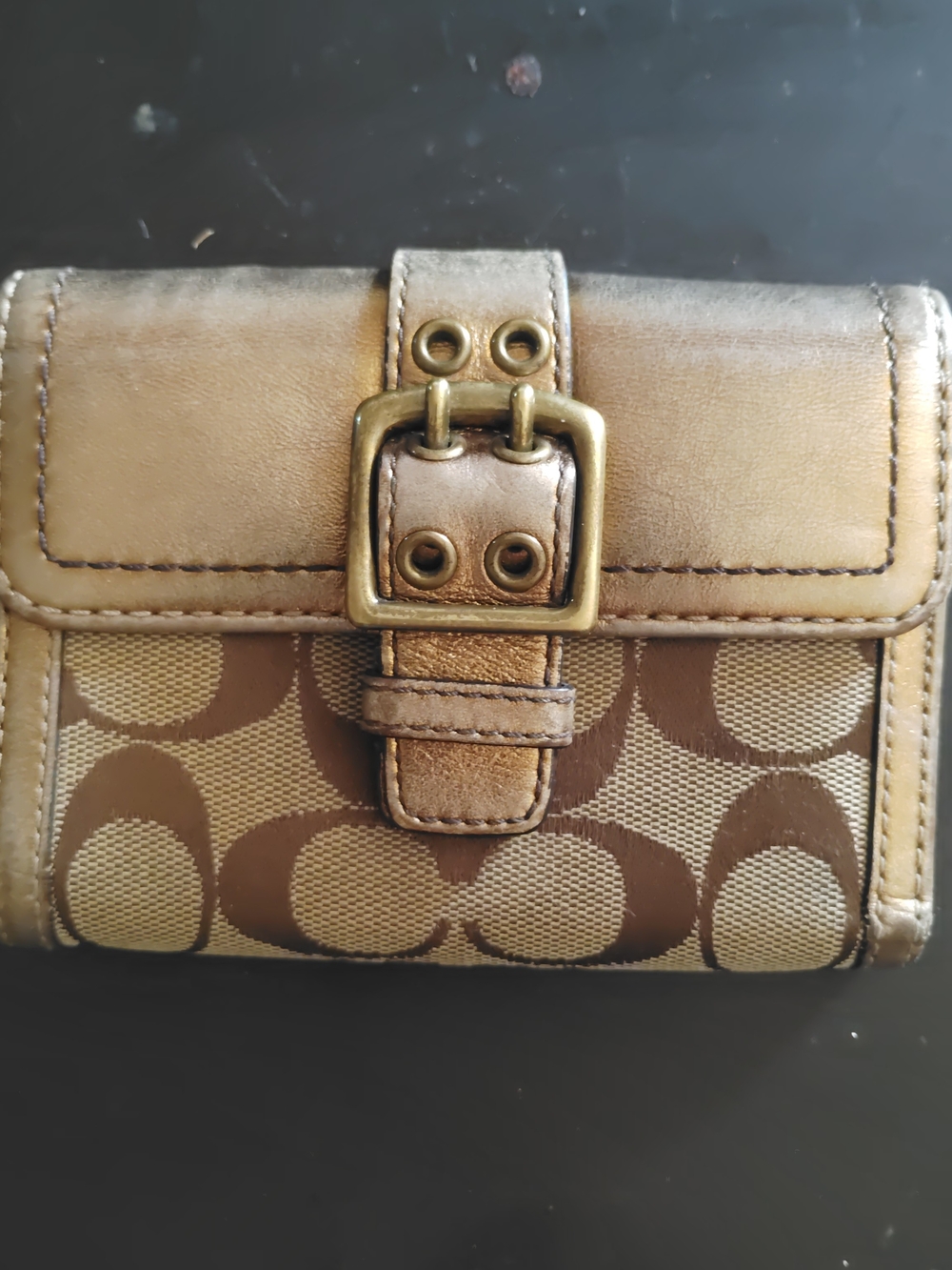 Coach Signature Canvas and Leather Buckle Wallet in Brown